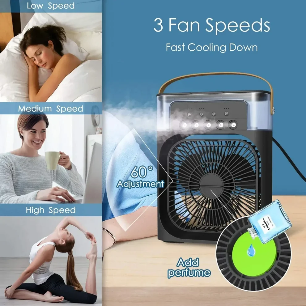 Portable Mini Air Cooler Fan with Mist – Cooling Fan with Water Tank & Night Mode