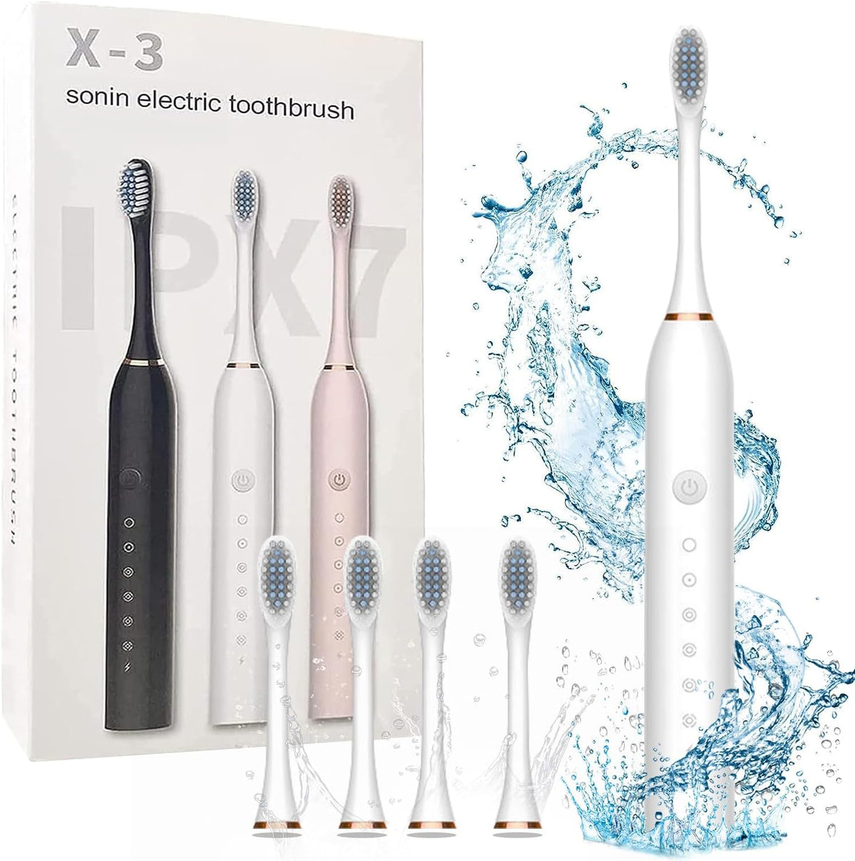 X-3 Sonic Rechargeable Electric Toothbrush With 2 Extra Heads