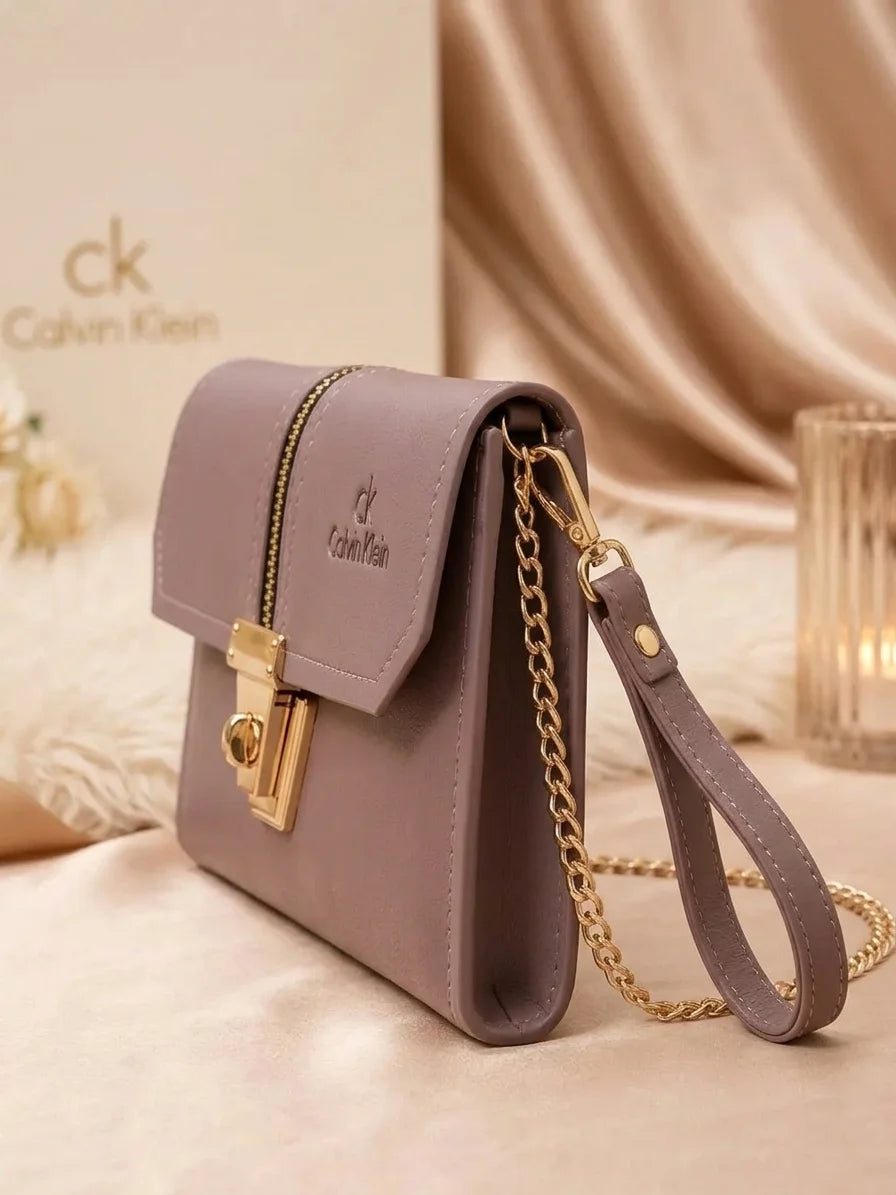 Women's Elegant Crossbody Sling Bag with Gold Chain Strap – Mauve Purple
