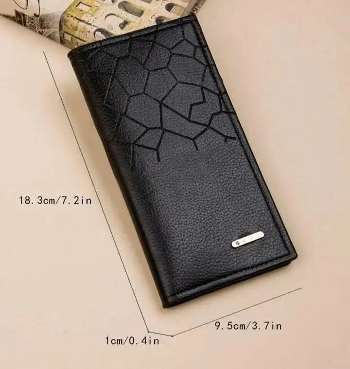 Men's Long Leather Wallet – Honeycomb Design Multi-Card Bifold Purse