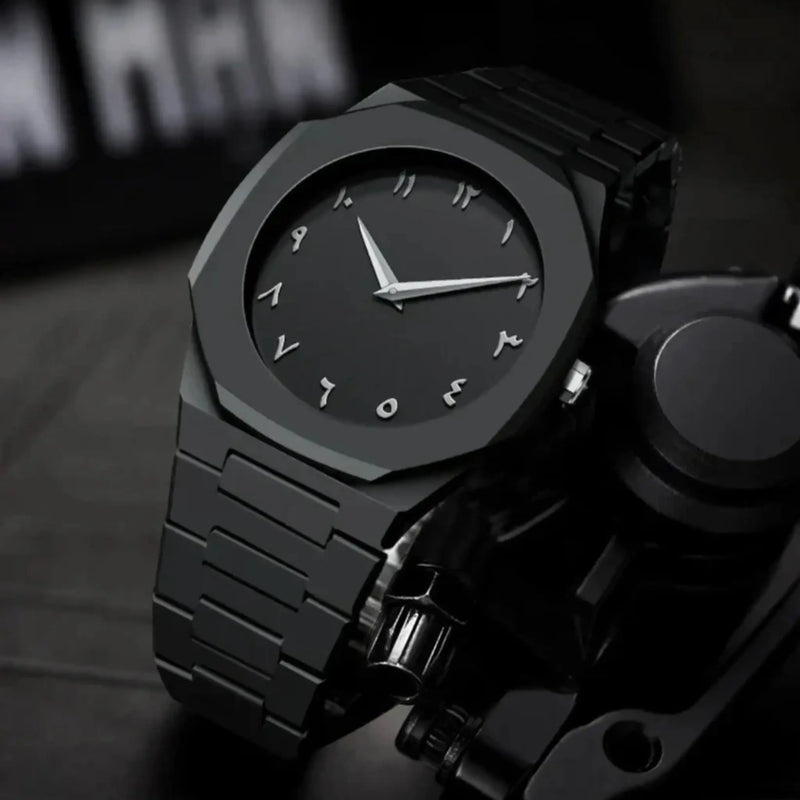 Black Matte Arabic Dial Watch | Stainless Steel Strap