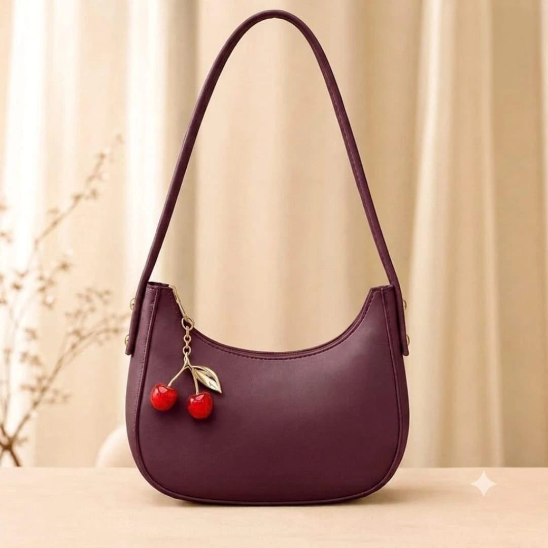 Trendy Off-White Cherry Charm Shoulder Bag for Women | Elegant Leather Underarm Hobo Bag