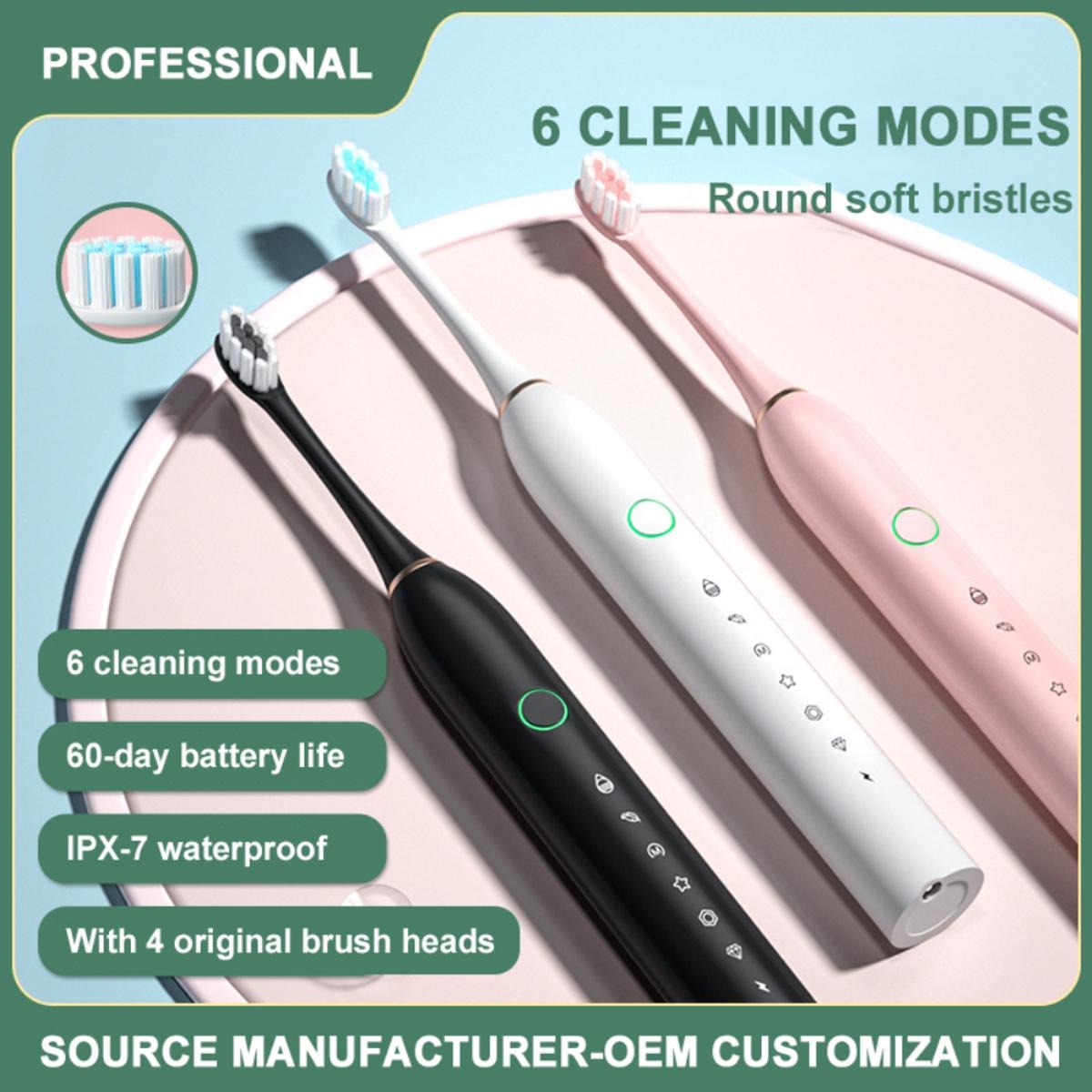X-3 Sonic Rechargeable Electric Toothbrush With 2 Extra Heads