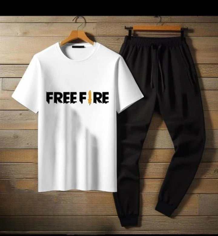 Men's Free Fire Printed T-Shirt & Trousers Set | Gaming Tracksuit for Men