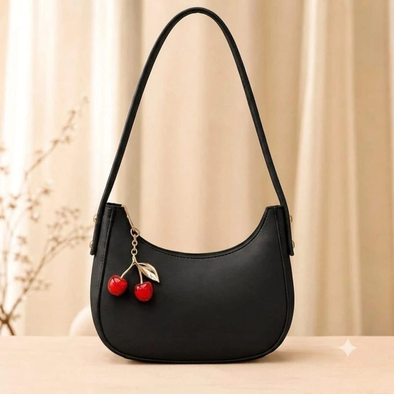 Trendy Off-White Cherry Charm Shoulder Bag for Women | Elegant Leather Underarm Hobo Bag