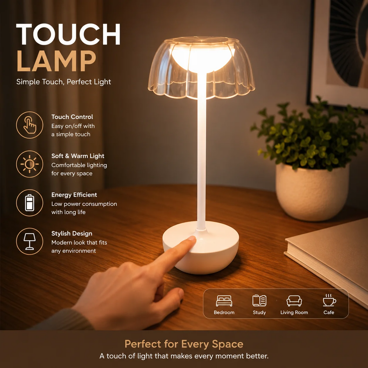 Rechargeable LED Table Lamp – Modern Dome Design
