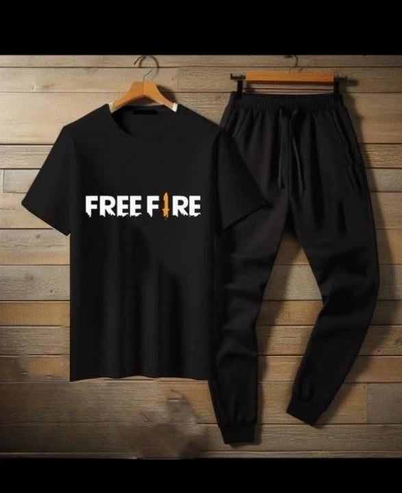 Men's Free Fire Printed T-Shirt & Trousers Set | Gaming Tracksuit for Men