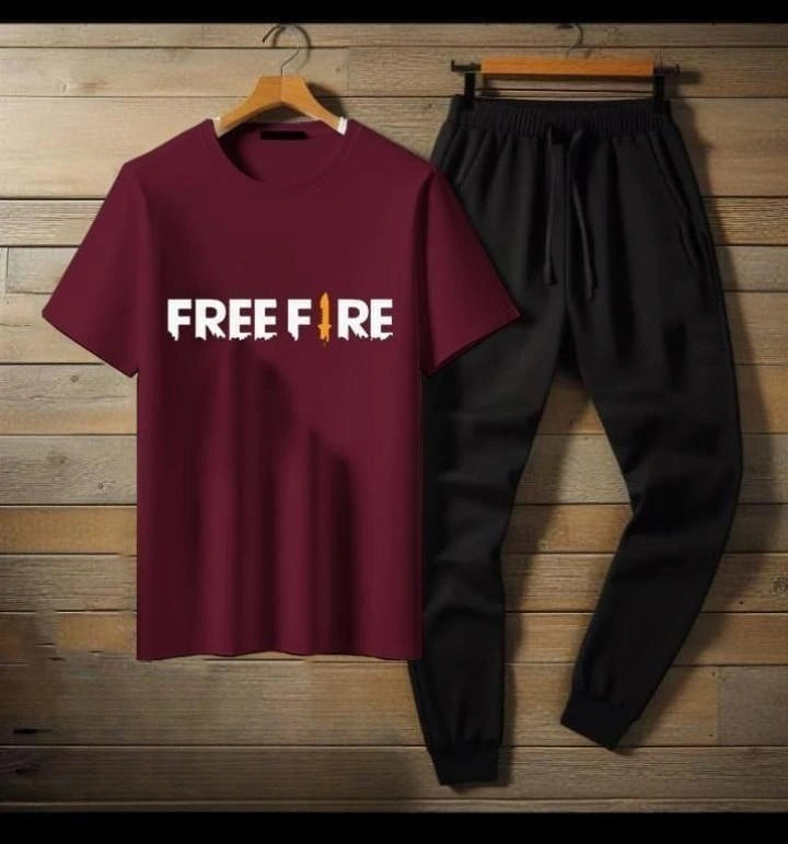 Men's Free Fire Printed T-Shirt & Trousers Set | Gaming Tracksuit for Men