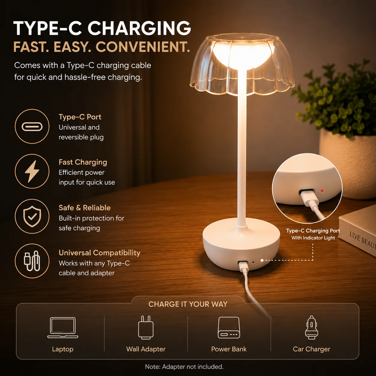 Rechargeable LED Table Lamp – Modern Dome Design